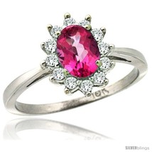 Size 6 - 14k White Gold Diamond Halo Pink Topaz Ring 0.85 ct Oval Stone 7x5 mm,  - £645.68 GBP