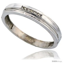 Size 9 - Sterling Silver Men&#39;s Diamond Wedding Band Rhodium finish, 5/32 in  - £51.77 GBP