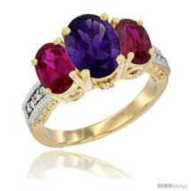 An item in the Jewelry & Watches category: Size 6 - 14K Yellow Gold Ladies 3-Stone Oval Natural Amethyst Ring with Ruby 