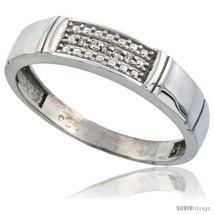 Size 9.5 - Sterling Silver Men's Diamond Wedding Band Rhodium finish, 3/16 in  - $84.09