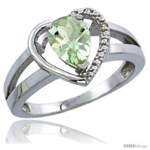 Size 6 - 10K White Gold Natural Green Amethyst Ring Heart-shape 5 mm Stone  - £273.67 GBP