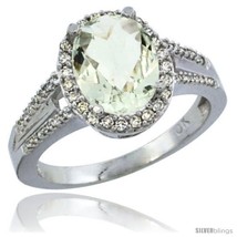Size 7 - 10K White Gold Natural Green Amethyst Ring Oval 10x8 Stone Diamond  - £524.05 GBP