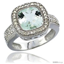 Size 5 - 10K White Gold Natural Green-Amethyst Ring Cushion-cut 9x9 Stone  - £723.59 GBP