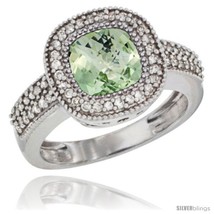10k white gold natural green amethyst ring cushion cut 7x7 stone diamond accent thumb200