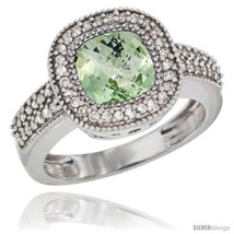 Size 9.5 - 10K White Gold Natural Green-Amethyst Ring Cushion-cut 7x7 Stone  - £700.71 GBP