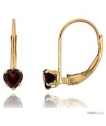 10k Yellow Gold Natural Garnet Leverback Heart Earrings 4mm January Birt... - £76.45 GBP