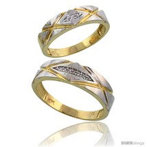 Size 5 - 10k Yellow Gold Diamond Wedding Rings 2-Piece set for him 6mm &amp; Her  - £428.24 GBP