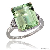 Size 7.5 - 10K White Gold Natural Green Amethyst Ring Emerald-shape 12x10 Stone  - £433.20 GBP