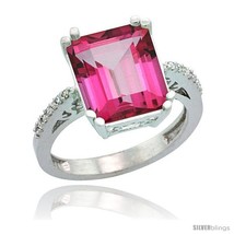 Size 5 - 14k White Gold Diamond Pink Topaz Ring 5.83 ct Emerald Shape 12x10  - £580.77 GBP