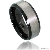  8mm flat wedding band ring 2 tone black finish matte surface beveled edges comfort fit thumb200