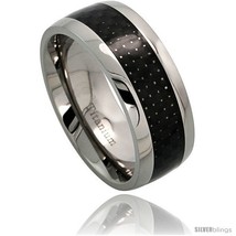 Size 13.5 - Titanium 8mm Wedding Band Ring Carbon Fiber Center Inlay  - £60.49 GBP