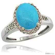 Size 10 - 14k White Gold Diamond Sleeping Beauty Turquoise Ring 2.4 ct Oval  - £643.64 GBP