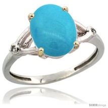 Size 9 - 14k White Gold Diamond Sleeping Beauty Turquoise Ring 2.4 ct Oval  - £435.20 GBP