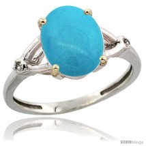 Size 10 - 14k White Gold Diamond Sleeping Beauty Turquoise Ring 2.4 ct Oval  - £435.20 GBP