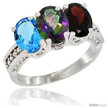 Size 5.5 - 10K White Gold Natural Swiss Blue Topaz, Mystic Topaz &amp; Garnet Ring  - £444.92 GBP