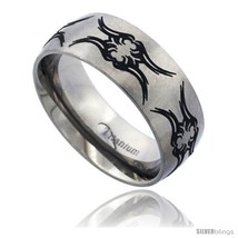 Size 10 - Titanium 8mm Dome Wedding Band Ring Black Laser Etched Tribal Fly  - £60.90 GBP