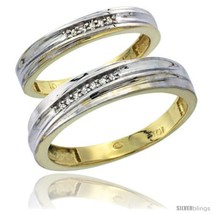 Size 8 - 10k Yellow Gold Diamond Wedding Rings 2-Piece set for him 5 mm &amp; Her  - £401.62 GBP