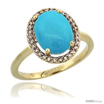 Size 10 - 14k Yellow Gold Diamond Sleeping Beauty Turquoise Halo Ring 2.4 carat  - £567.30 GBP