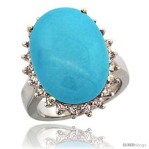Size 6 - 14k White Gold Diamond Halo Sleeping Beauty Turquoise Ring 10 ct Large  - £1,943.29 GBP