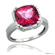 Size 7 - 14k White Gold Diamond Pink Topaz Ring 5.94 ct Checkerboard Cushion 11  - £509.71 GBP