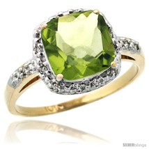 Size 7 - 10k Yellow Gold Diamond Peridot Ring 2.08 ct Cushion cut 8 mm Stone  - £366.24 GBP