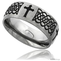 Size 9.5 - Titanium 8mm Dome Wedding Band Ring Laser Etched Black Passion Cross  - £60.59 GBP