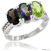 Size 8.5 - 14K White Gold Natural Smoky Topaz, Mystic Topaz &amp; Peridot Ring  - £579.59 GBP