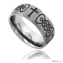 Size 11.5 - Titanium 8mm Dome Wedding Band Ring Laser Etched Black Moline Cross  - £57.55 GBP