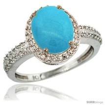 Size 7 - 14k White Gold Diamond Sleeping Beauty Turquoise Ring Oval Stone 10x8  - £624.72 GBP