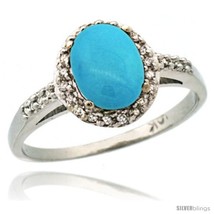 Size 9 - 14k White Gold Diamond Sleeping Beauty Turquoise Ring Oval Stone 8x6  - £595.17 GBP