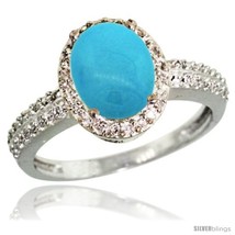 Size 5 - 14k White Gold Diamond Sleeping Beauty Turquoise Ring Oval Stone 9x7  - £760.84 GBP
