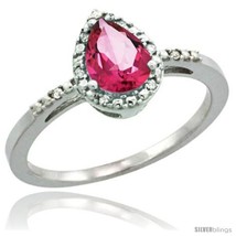 Size 8 - 14k White Gold Diamond Pink Topaz Ring 0.59 ct Tear Drop 7x5 Stone 3/8  - £325.31 GBP