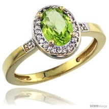 Size 6 - 10k Yellow Gold Diamond Peridot Ring 1 ct 7x5 Stone 1/2 in  - $445.62