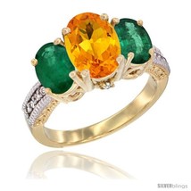 Size 9.5 - 14K Yellow Gold Ladies 3-Stone Oval Natural Citrine Ring with  - £704.76 GBP