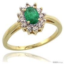 Size 5 - 14k Yellow Gold Emerald Diamond Halo Ring Oval Shape 1.2 Carat 6X4 mm,  - £611.06 GBP