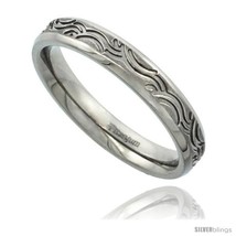 Size 9 - Titanium 3.8mm Flat Wedding Band / Thumb Ring Tribal Wave Pattern  - £89.51 GBP