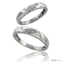 Size 5.5 - Sterling Silver Diamond 2 Piece Wedding Ring Set His 4.5mm &amp; Hers  - $113.77