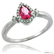 Size 8 - 14k White Gold Diamond Pink Topaz Ring 0.33 ct Tear Drop 6x4 Stone 3/8  - £365.63 GBP