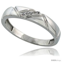 Size 12.5 - Sterling Silver Men's Diamond Wedding Band Rhodium finish, 3/16 in  - $64.30