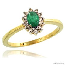 Size 5 - 14k Yellow Gold Diamond Halo Enerald Ring 0.25 ct Oval Stone 5x3 mm,  - £402.44 GBP
