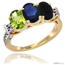 Size 8 - 10K Yellow Gold Natural Peridot, Blue Sapphire &amp; Black Onyx Ring  - £477.79 GBP