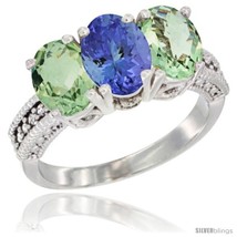 Ite gold natural tanzanite green amethyst sides ring 3 stone oval 7x5 mm diamond accent thumb200