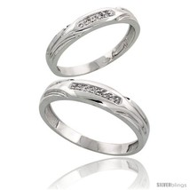 Size 5.5 - Sterling Silver Diamond 2 Piece Wedding Ring Set His 4.5mm &amp; Hers  - £87.52 GBP