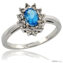 Size 10 - 10k White Gold Swiss Blue Topaz Diamond Halo Ring Oval Shape 1.2  - £504.10 GBP