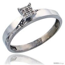 Size 5.5 - Sterling Silver Diamond Engagement Ring Rhodium finish, 1/8inch wide  - £53.63 GBP