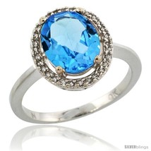 Size 8 - 10k White Gold Diamond Halo Blue Topaz Ring 2.4 carat Oval shape 10X8  - £393.75 GBP