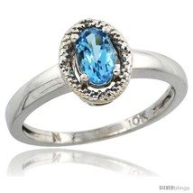 Size 5 - 10k White Gold Diamond Halo Blue Topaz Ring 0.75 Carat Oval Shape 6X4  - £199.17 GBP