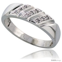 Size 8 - Sterling Silver Men's Diamond Wedding Band Rhodium finish, 1/4 in wide  - $84.09