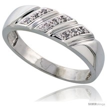Size 10 - Sterling Silver Men&#39;s Diamond Wedding Band Rhodium finish, 1/4... - $84.09