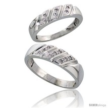 Size 5 - Sterling Silver Diamond 2 Piece Wedding Ring Set His 6mm &amp; Hers... - £119.56 GBP